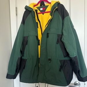 Vintage Y2K Tommy Hilfiger Jacket – Men’s XL – Colorblock Green Yellow